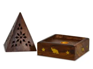 PORTA CONO PIRAMIDE MADERA Y BRONCE IL