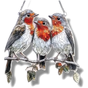 COLGANTE PLANO 3 PAJAROS ACRILICO IMPRESO 22X20 CM