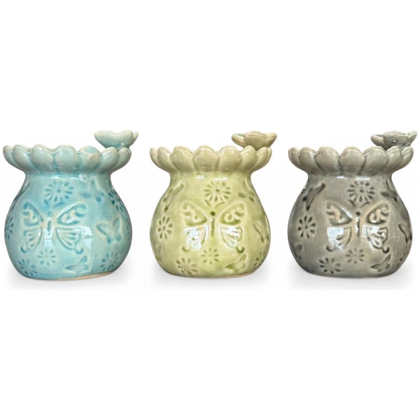 HORNITO MARGARITAS CON MARIPOSAS 9,4 CM CERAMICA ILUMINARTE