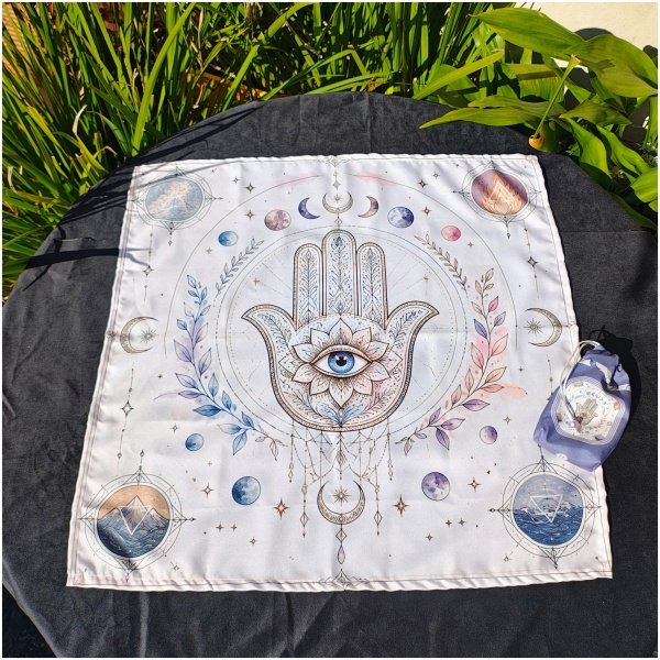 MANO FATIMA BLANCO PAÑO DE TAROT GRANDE 65X65CM CON BOLSA