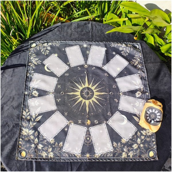 CARTAS FONDO NEGRO PAÑO DE TAROT GRANDE 65X65CM CON BOLSA