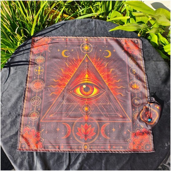 OJO TRIANGULO ROJO PAÑO DE TAROT GRANDE 65X65CM CON BOLSA