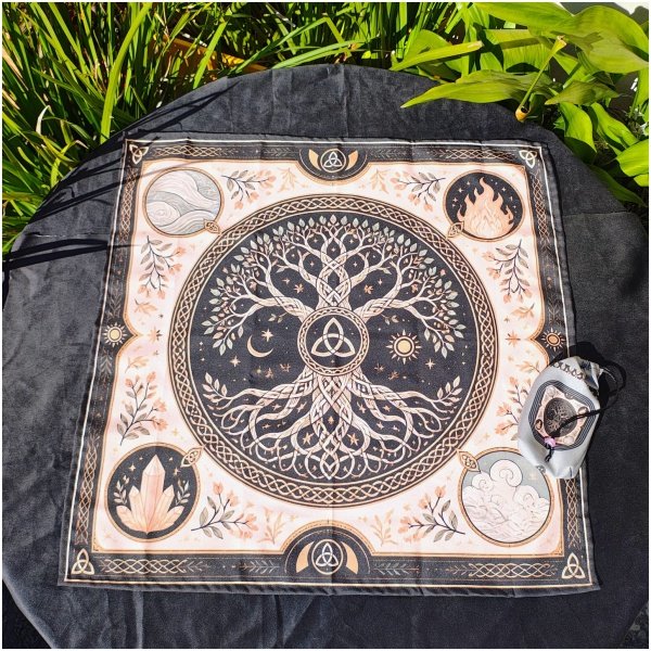 ARBOL DE LA VIDA CLARO PAÑO DE TAROT GRANDE 65X65CM CON BOLSA