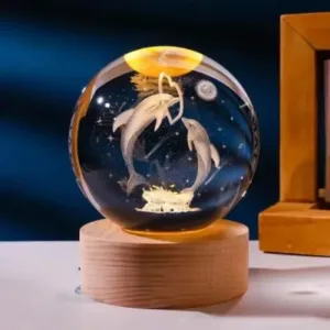 LAMPARA GIRATORIA DELFINES ESFERA DE CRISTAL 6CM