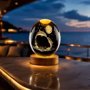 LAMPARA GIRATORIA DELFINES CON LUNA LLENA ESFERA DE CRISTAL 6CM