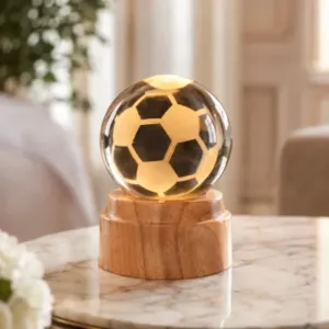 LAMPARA GIRATORIA PELOTA FUTBOL ESFERA DE CRISTAL 6CM