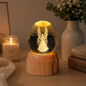 LAMPARA GIRATORIA ANGEL CON ALAS ESFERA DE CRISTAL 6CM