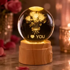 LAMPARA GIRATORIA I LOVE YOU CON RAMO ESFERA DE CRISTAL 6CM