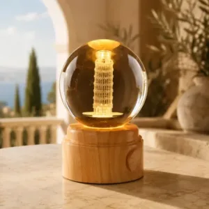 LAMPARA GIRATORIA TORRE DE PISA ESFERA DE CRISTAL 6CM