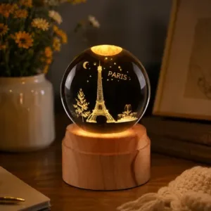 LAMPARA GIRATORIA TORRE EIFFEL ESFERA DE CRISTAL 6CM