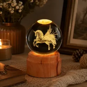 LAMPARA GIRATORIA UNICORNIO GRANDE ESFERA DE CRISTAL 6CM