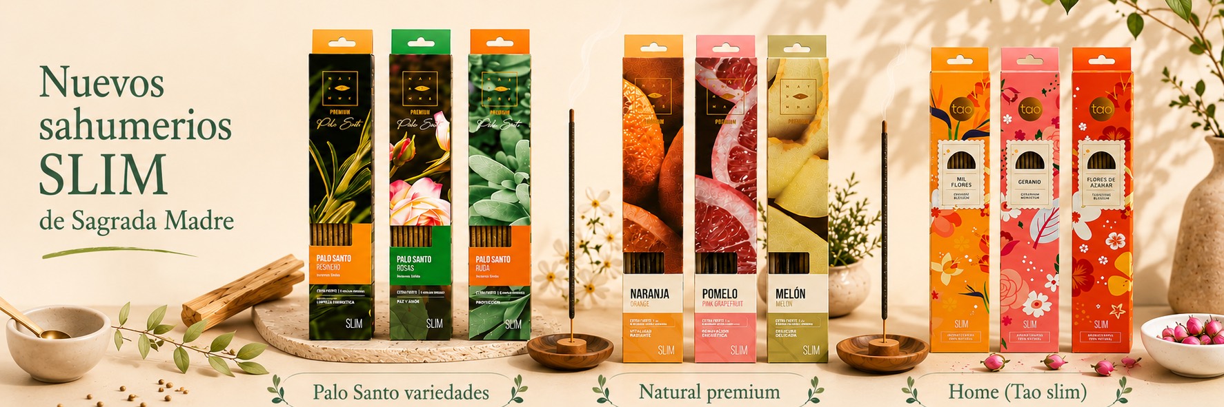 Nuevos sahumerios Slim de Sagrada Madre: Palo Santo, Natural premium y Tao Home